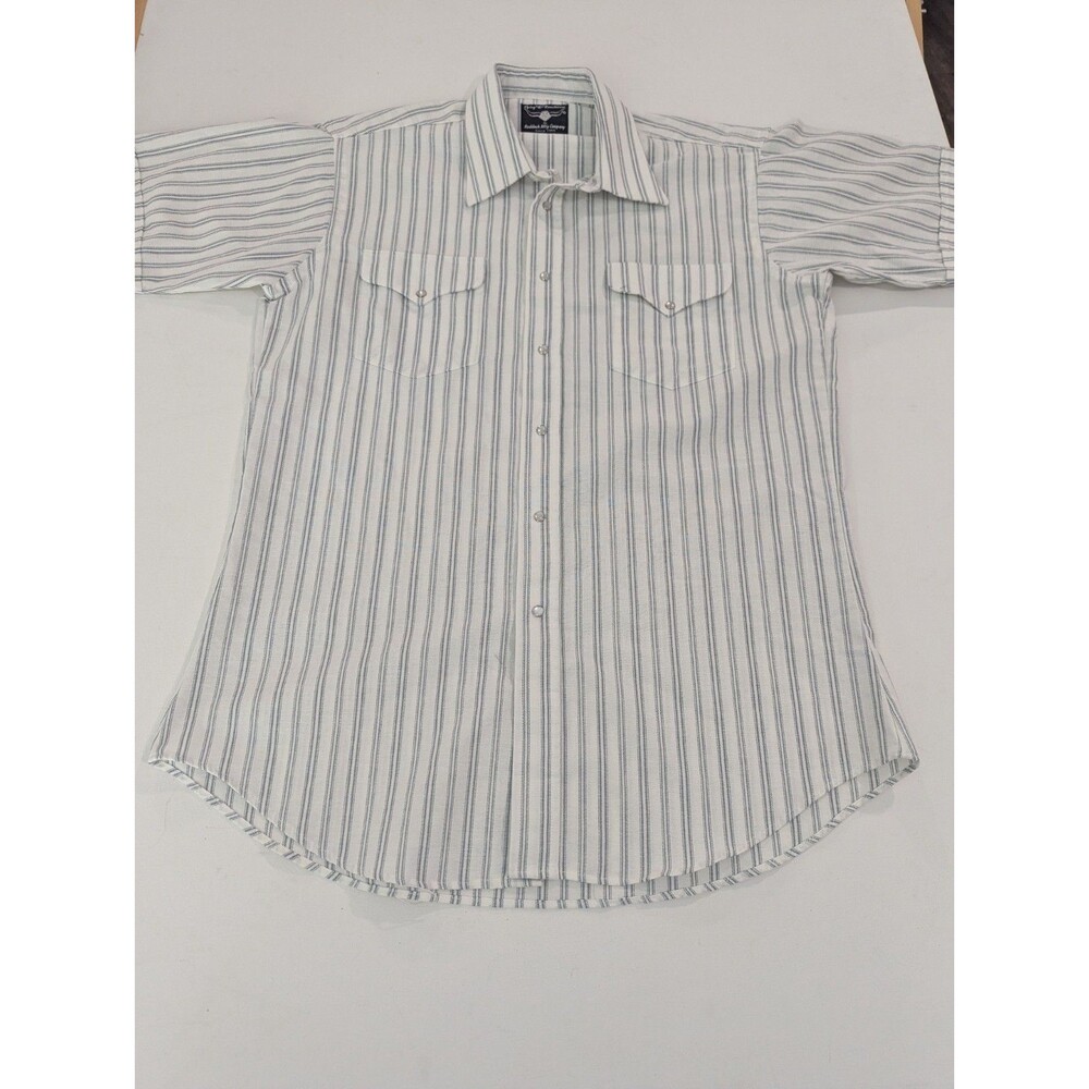 Men's Vintage Ruddock Flying R Western Blue White Stripe Pearl Snap Shirt L